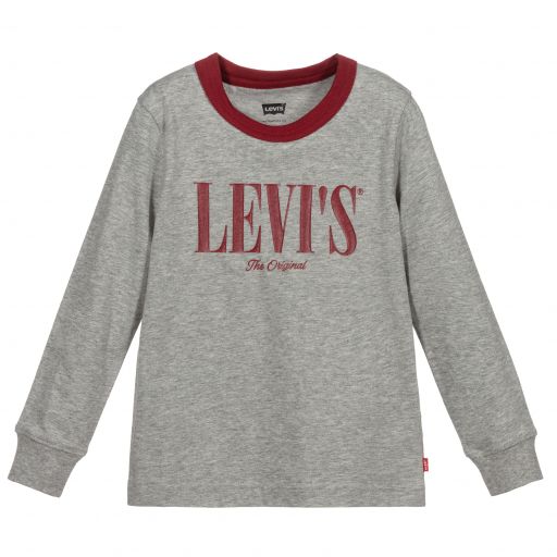Levi's-Grey Marl Cotton Logo Top | Childrensalon Outlet