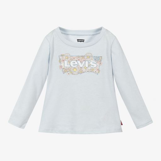 Levi's-توب أطفال بناتي قطن لون أزرق باهت | Childrensalon Outlet