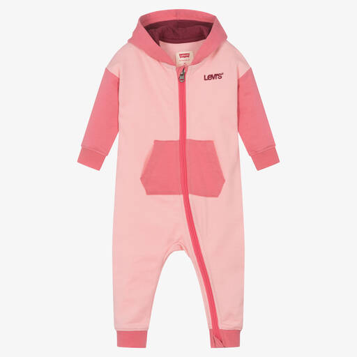 Levi's-Pink Organic Cotton Hooded Romper | Childrensalon Outlet