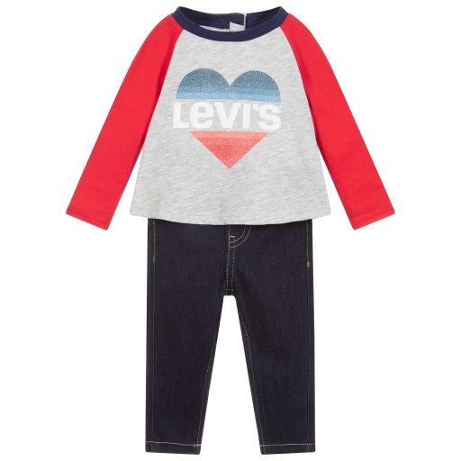 Levi's-بنطلون وتوب أطفال بناتي قطن لون أحمر، رمادي وكحلي | Childrensalon Outlet