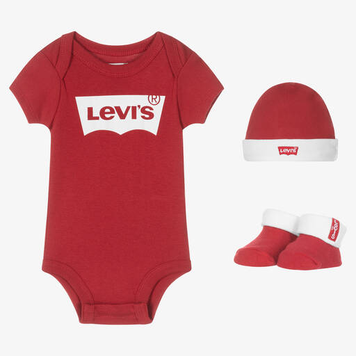 Levi's-Red Cotton Bodyvest Gift Set | Childrensalon Outlet