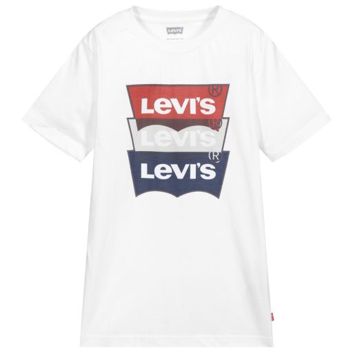 Levi's-تيشيرت تينز ولادي قطن جيرسي لون أبيض | Childrensalon Outlet