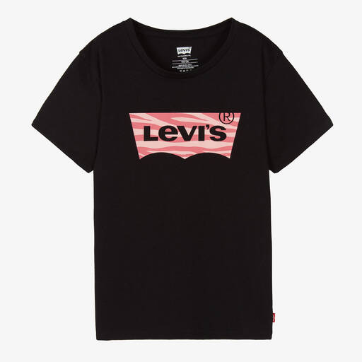 Levi's-تيشيرت قطن جيرسي عضوي لون أسود تينز بناتي | Childrensalon Outlet