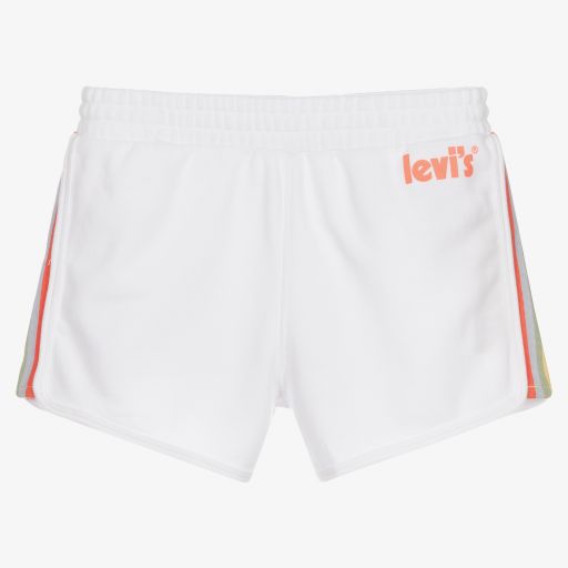 Levi's-شورت تينز بناتي قطن جيرسي لون أبيض | Childrensalon Outlet