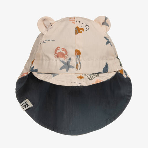 Liewood-Beige & Blue Cotton Reversible Sun Hat  | Childrensalon Outlet