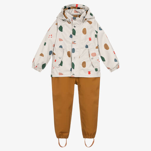 Liewood-بدلة واقية من المطر بقطعتين لون بني وبيج | Childrensalon Outlet