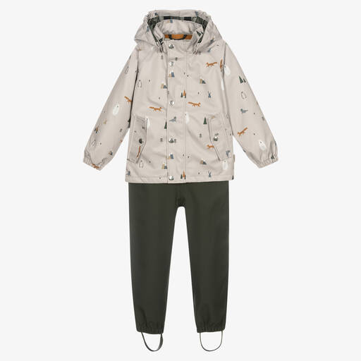 Liewood-Beige & Green Rainwear Trouser Set | Childrensalon Outlet
