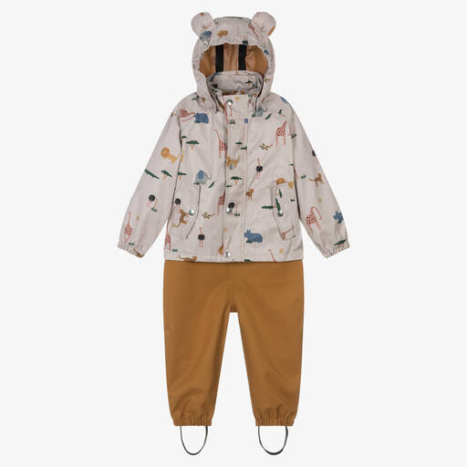 Liewood-Beige Safari Print 2 Piece Rainsuit | Childrensalon Outlet