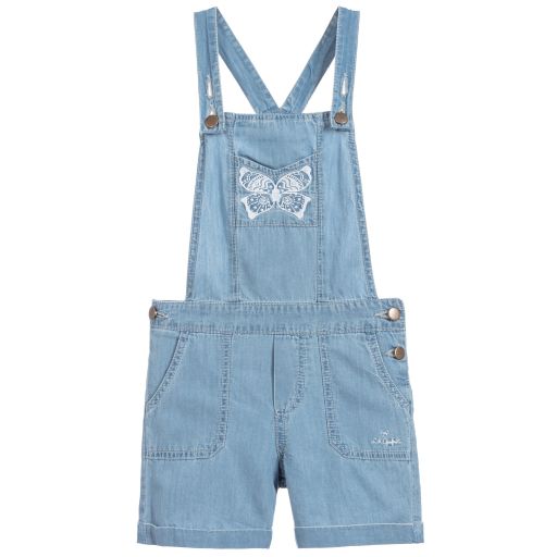 Lili Gaufrette-Blue Chambray Dungaree Shorts | Childrensalon Outlet