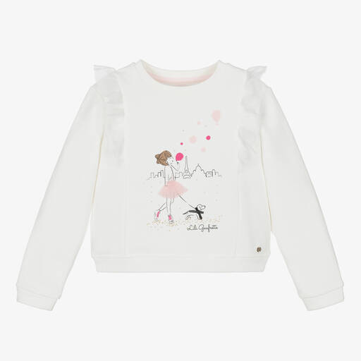 Lili Gaufrette-Sweat-shirt blanc en coton Paris  | Childrensalon Outlet