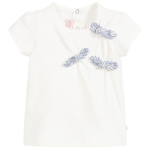 Lili Gaufrette-Girls White Cotton T-Shirt  | Childrensalon Outlet