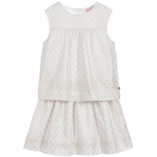 Lili Gaufrette-Gold Broderie Anglaise Dress | Childrensalon Outlet