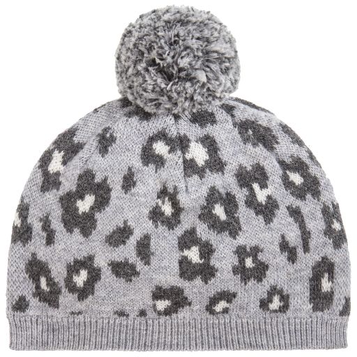 Lili Gaufrette-Grey Animal Print Pom-Pom Hat | Childrensalon Outlet