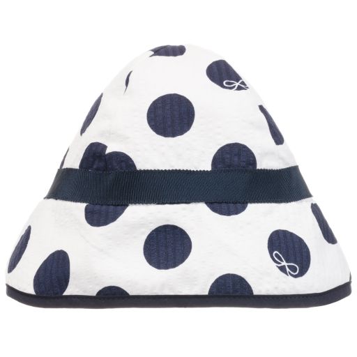 Lili Gaufrette-White & Blue Cotton Hat | Childrensalon Outlet