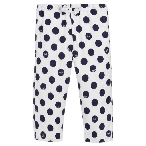 Lili Gaufrette-White & Blue Cotton Trousers | Childrensalon Outlet