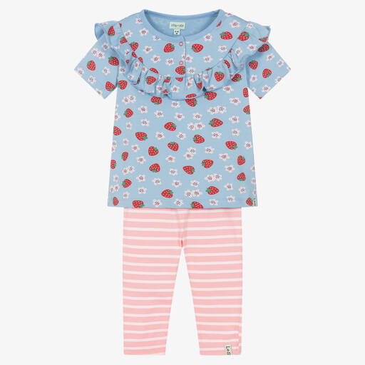Lilly and Sid-Baby Girls Blue Cotton Leggings Set | Childrensalon Outlet