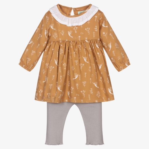 Lilly and Sid-Beige & Grey Baby Dress Set | Childrensalon Outlet