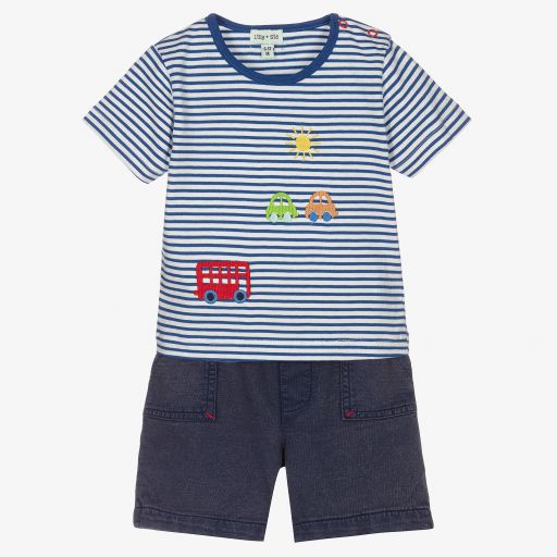 Lilly and Sid-Blue Cotton Top & Shorts Set | Childrensalon Outlet