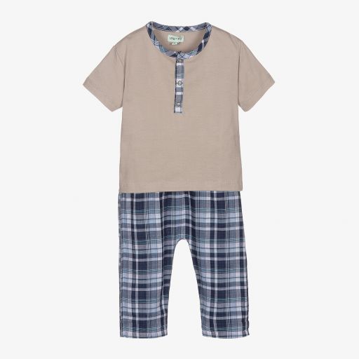 Lilly and Sid-Blue & Grey Cotton Trouser Set | Childrensalon Outlet