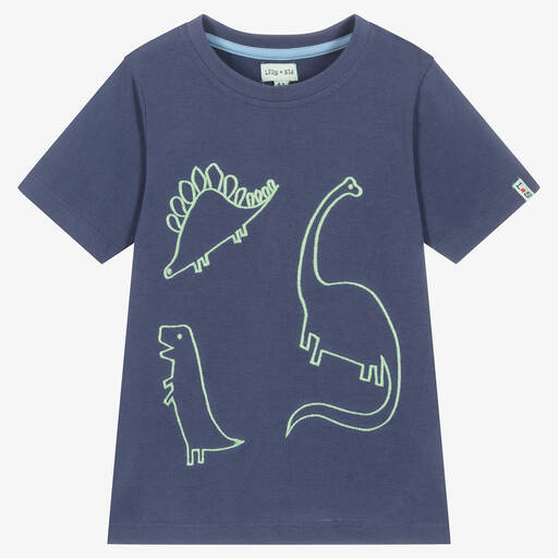 Lilly and Sid-Boys Blue Cotton Dinosaur T-Shirt | Childrensalon Outlet