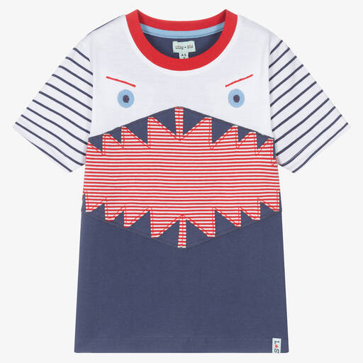 Lilly and Sid-Boys Blue & White Organic Cotton T-Shirt | Childrensalon Outlet