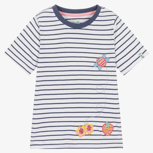Lilly and Sid-Girls Blue Stripe Cotton T-Shirt | Childrensalon Outlet