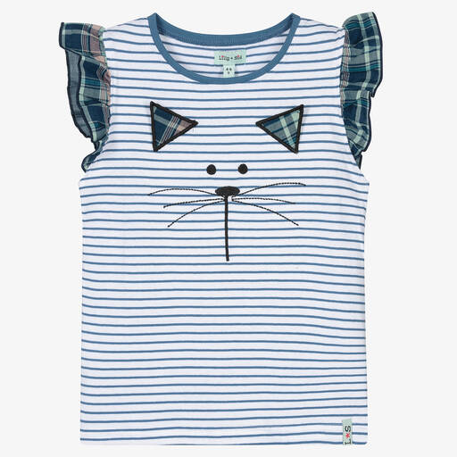 Lilly and Sid-Girls Blue Stripe Organic Cotton T-Shirt | Childrensalon Outlet
