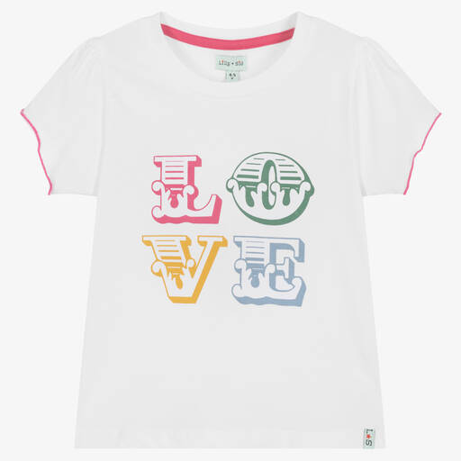 Lilly and Sid-Girls Ivory & Pink Cotton T-Shirt | Childrensalon Outlet