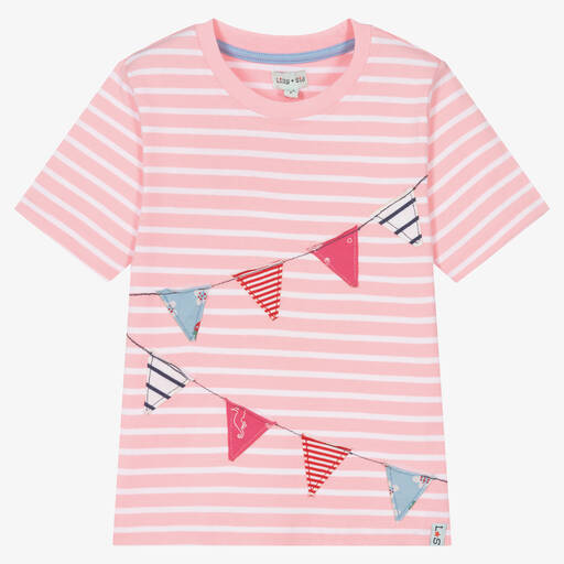 Lilly and Sid-Girls Pink Stripe Organic Cotton T-Shirt | Childrensalon Outlet
