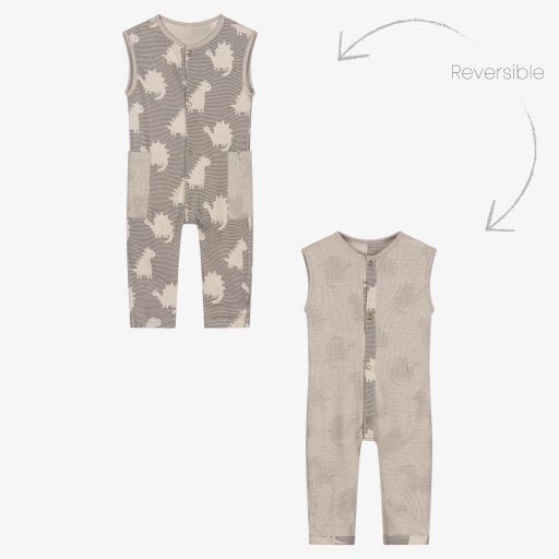 Lilly and Sid-Grey Reversible Baby Dungarees | Childrensalon Outlet