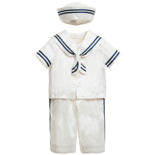 Little Darlings Occasion-Baby Boys Ivory Silk Sailor Suit & Hat | Childrensalon Outlet