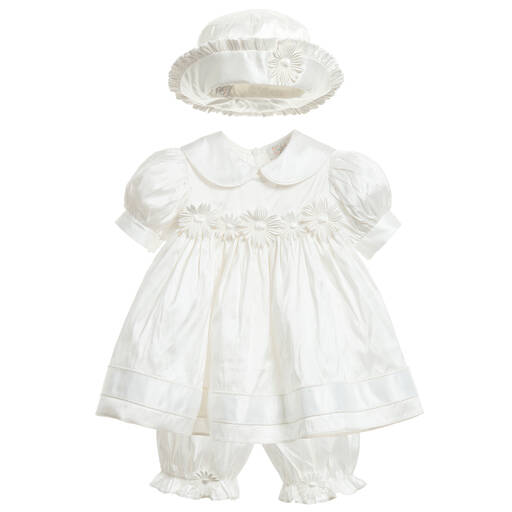 Little Darlings Occasion-Baby Girls Ivory Silk Daisy Dress Set | Childrensalon Outlet