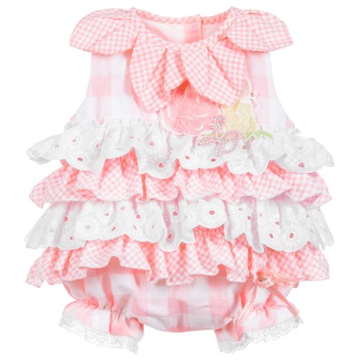Little Darlings-Pink Gingham & Lace Shortie | Childrensalon Outlet