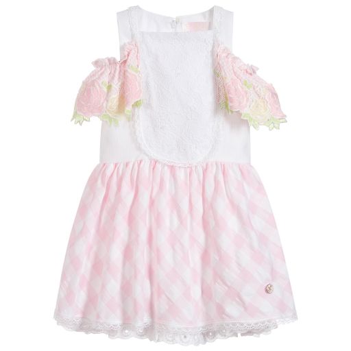 Little Darlings-Pink & White Cotton Dress  | Childrensalon Outlet