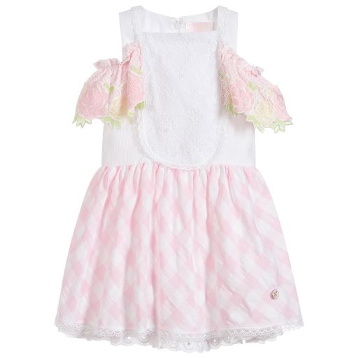 Little Darlings-Pink & White Cotton Dress  | Childrensalon Outlet