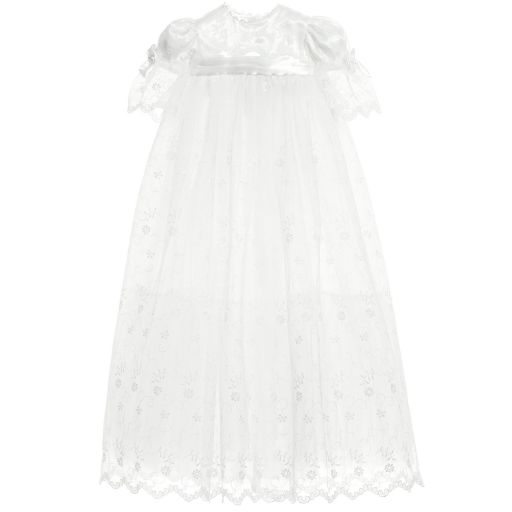 Little Darlings Occasion-White Nottingham Lace 'Gabriella' Gown & Bonnet | Childrensalon Outlet
