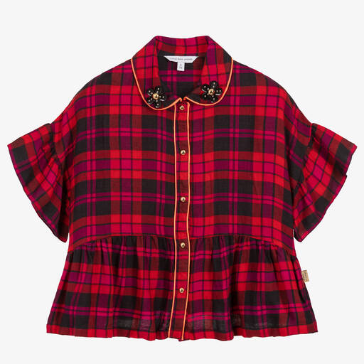 LITTLE MARC JACOBS-بلوز فيسكوز كاروهات لون أحمر و اسود  | Childrensalon Outlet