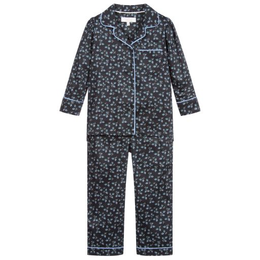 LiTTLE YOLKE-Black & Blue Leaf Pyjamas | Childrensalon Outlet