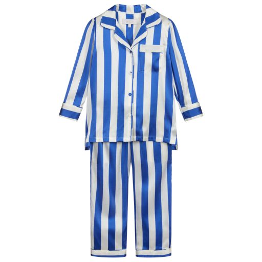 LiTTLE YOLKE-Seiden-Pyjama in Blau und Weiß | Childrensalon Outlet