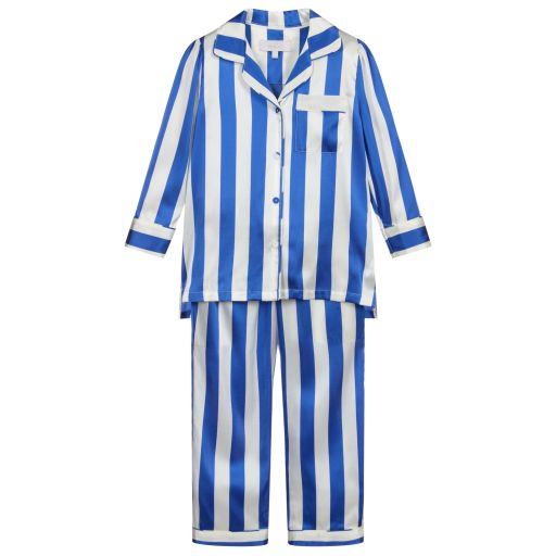 LiTTLE YOLKE-Blue & White Silk Pyjamas | Childrensalon Outlet