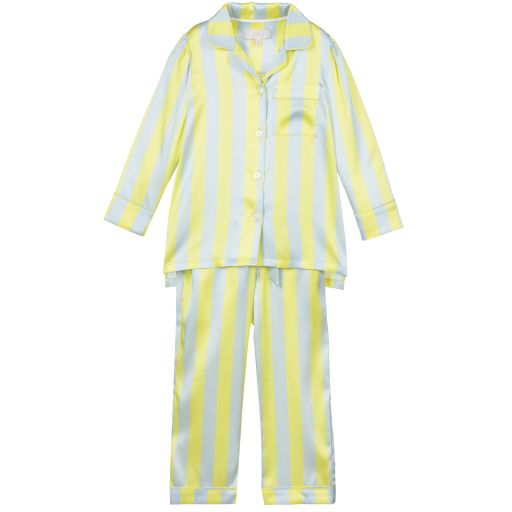 LiTTLE YOLKE-Pyjama jaune et bleu en soie | Childrensalon Outlet