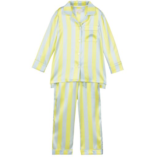 LiTTLE YOLKE-Seidenpyjama in Gelb und Blau | Childrensalon Outlet