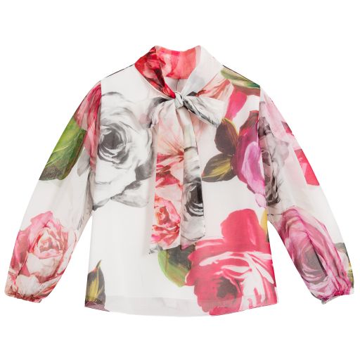 Loredana Le Bellissime-بلوز شيفون لون عاجي بطبعة ورود | Childrensalon Outlet