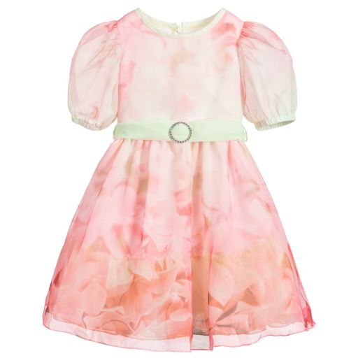 Loredana-Pink & Green Chiffon Dress | Childrensalon Outlet