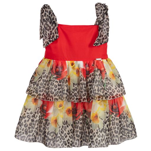 Loredana-Red & Beige Chiffon Dress | Childrensalon Outlet