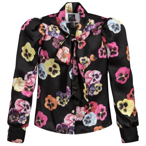 Love Made Love-Black Floral Satin Blouse  | Childrensalon Outlet