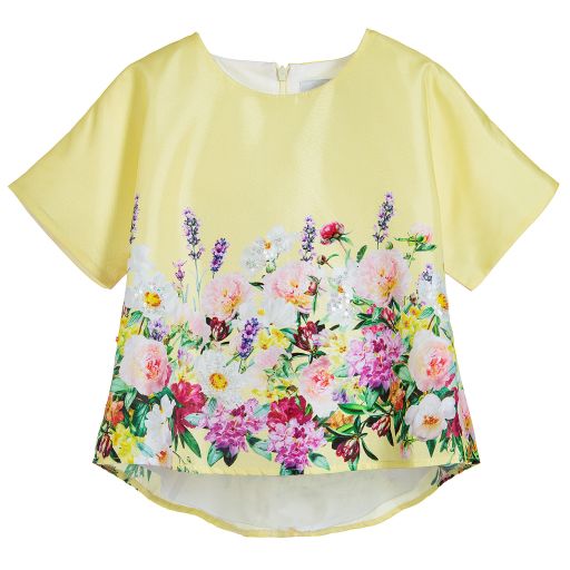Love Made Love-Yellow Floral Satin Top | Childrensalon Outlet