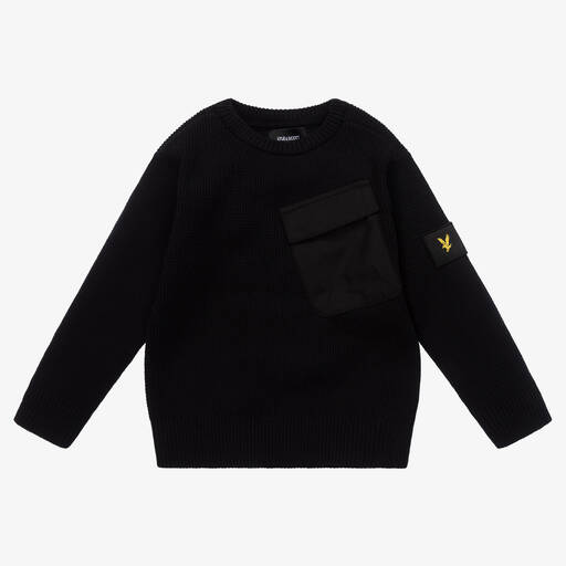 Lyle & Scott-Boys Black Knitted Cotton Logo Sweater | Childrensalon Outlet