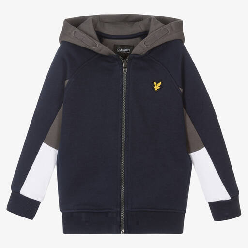 Lyle & Scott-Boys Navy Blue Cotton Zip-Up Hoodie | Childrensalon Outlet