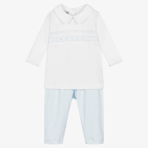 Magnolia Baby-Baby Boys White & Blue Cotton Trouser Set | Childrensalon Outlet